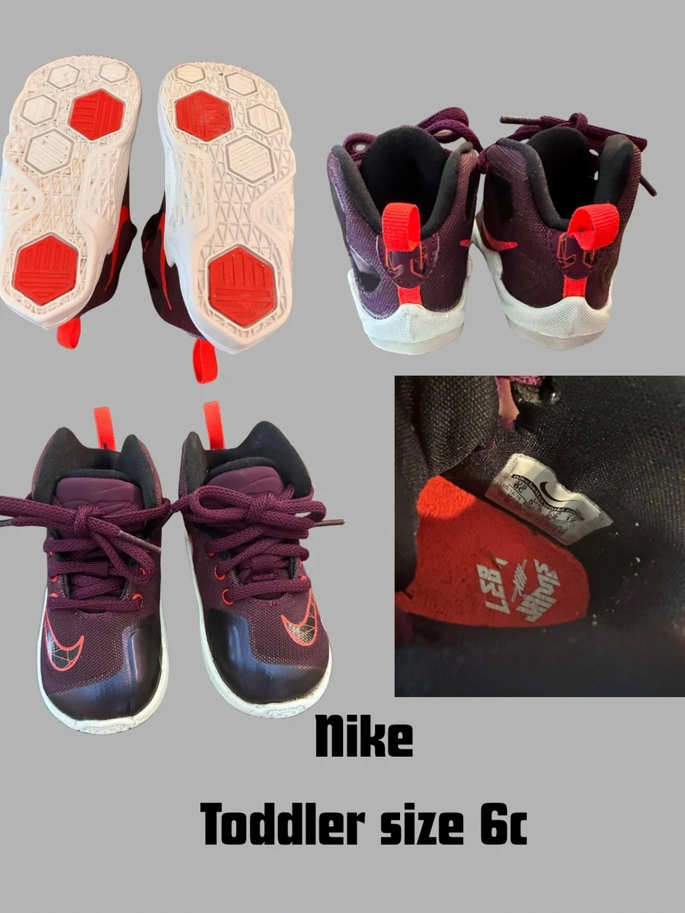 Nike Toddler High-Top Sneakers - Burgundy with Coral Accents